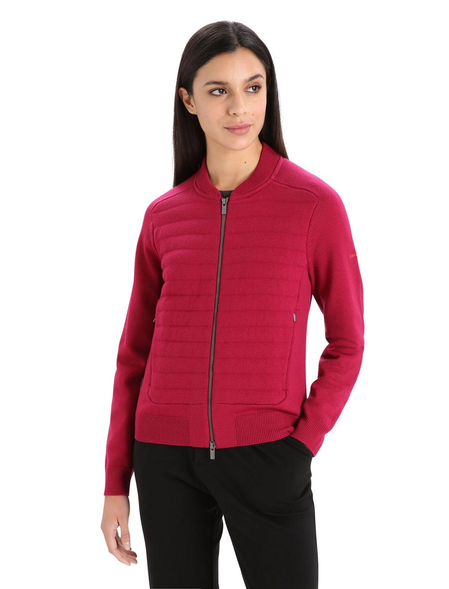 Icebreaker City Label ZoneKnit™ Merino Insulated Knit Bomber Női Kabát Rózsaszín | HU 1658CTVE